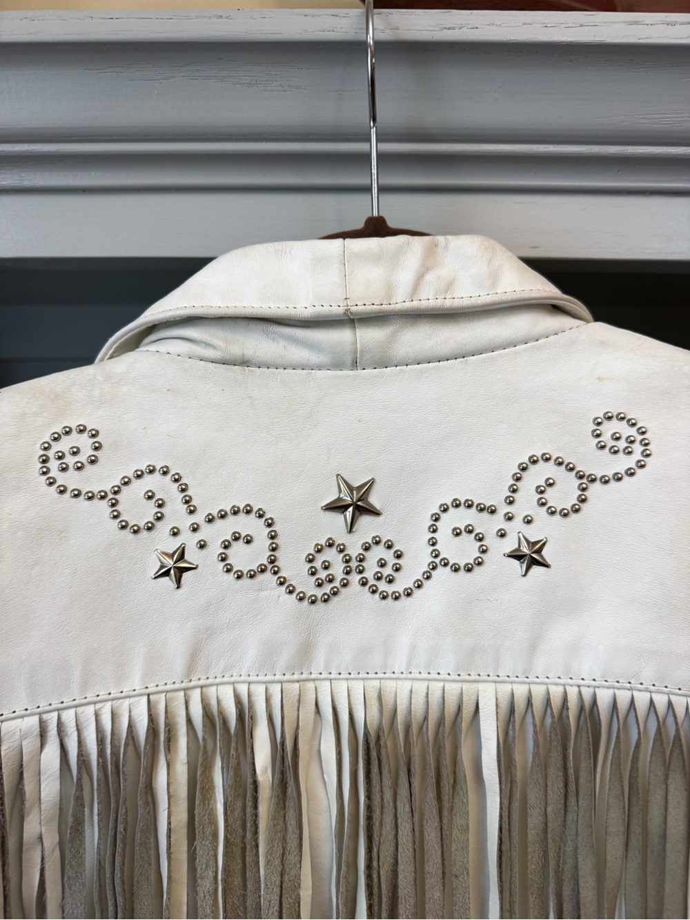 Vintage 90’s Western Leather Fringe Jacket, Off-White - Picture 2 of 10
